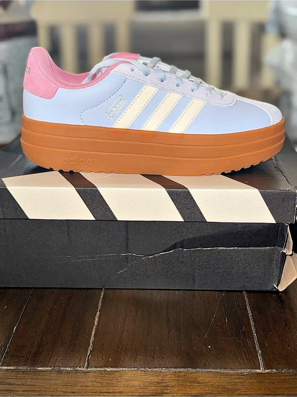adidas VL Court Bold J Sneakers Blue & Pink US 5 NWT